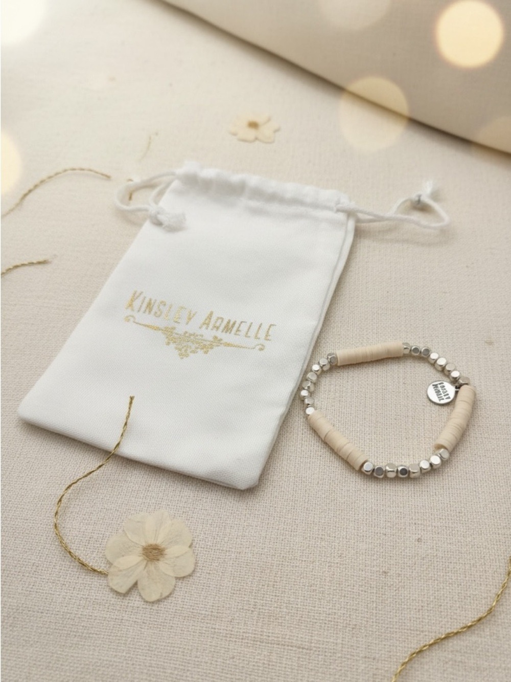 Kinsley Armelle Cream and Silver Beaded Bracelet New